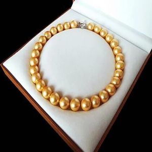 Aaa smycken sällsynta enorma 12mm äkta South Sea Golden Shell Pearl Necklace Heart Clasp 18 ''