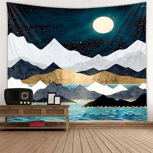 Tapissries Landscape Abstrakt Sunset Mountain Tapestry Wall Hanging Room Decor Forest Tie Dye Large Boho Trippy Dorm HD Tyg