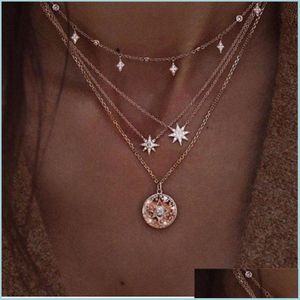 Pendant Necklaces Star Mtilayer Choker Necklace Gold Chains Wrap Diamond Nekclace Pendant Summer Beach Fashion Jewelry For Women Dro Dhwip