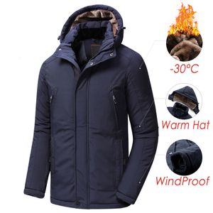 Men's Down Parkas Winter Long Casual Thick Fleece Hooded Waterproof Jacket Coat Outwear Fashion Pockets Parka 46-58 221117