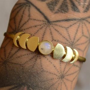 Bangle Boho vintage colorido de ouro embutido Natural Stone R Eclipse Fashion Bracelets for Women Personalidade Acessórios de jóias simples