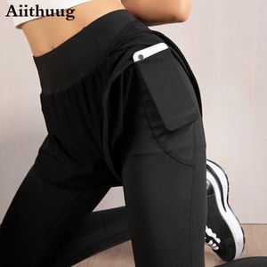 Stroje jogi Aiithuug Women Jogger Pants 2 w 1 lekkie miękkie spodni jogi o wysokiej wysokiej pasie 7/8 długości legginsy z kieszeniami nagi uczucie T220930