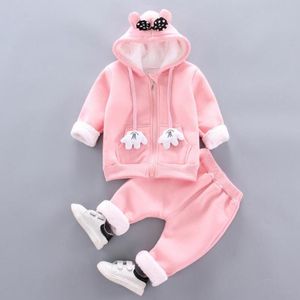 Set di abbigliamento Spessi e caldi per bambina Set invernale in cotone felpato Completo per felpe con cappuccio per bambini Giacca Pantaloni Vestito casual per bambini Bambino che indossa 221118