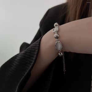 Link Armbänder Punk Perle Opal Perlen Für Frauen Männer Einfache Chunky Silber Farbe Breite Kette Armreif Armband Grunge Emo schmuck Geschenk 2022