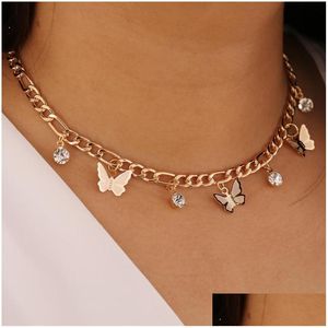 Anhänger Halsketten Frauen Schmetterling Choker Halskette Vergoldet Strass Party Charm Schmuck Für Mädchen Modedesign Tier Anhänger Dhwqg