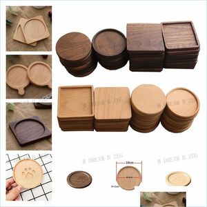 Mats Pads 15 Styles Wooden Coasters Black Walnut Beech Coffee Tea Cup Mats Mat Bowl Pad Teapot Drink Home Bar Tools Drop Delivery Dh0Os