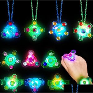 Favor de festas Favoras de brinquedo Favoras LED Fidget Bracelet colar Gyro Rings Kid adts Finger Lights Neon Birthday Halloween Ch Dhbcx