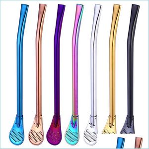 Drinking Straws Stainless Steel Stirrer Drinking St Coffee Spoon Sts Kitchen Dining Barware Rose Gold Rainbow Drop Delivery Home Gard Dhbm3