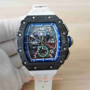 Perfect mens Watches 44mm x 50mm RM11-04 CA-FQ NTPT Carbon Fiber Skeleton White Rubber Bands Transparent Mechanical Automatic Men Watch Wristwatches
