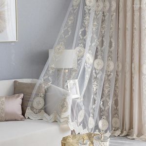 Vorhang elegant gestickte florale blumige Vorhänge für Wohnzimmer Jacquard Perlen genähte Maschenfensterbehandlung Vorhänge
