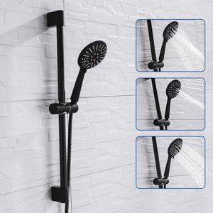 Bathroom Shower Sets Wall Mounted Black Coating Set With Hand Stainless Steel Hose Adjustable Sliding Bar Head