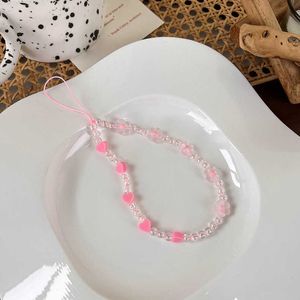 1PC Cell Phone Straps Charms Fashion Romantic Pink Heart Flower Pearl Beaded Phione Charm Lanyard Mobile Chain Women Jewelry Accessories Gifts