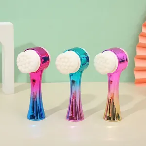 Wholesale Face Cleaning Tool Colorful Double Head Silicone Soft Fiber Face Washing Massager Brushes Beauty Tools