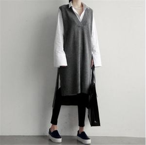 Women's Sweaters Women's 2022 Korean INS Wind Sweater Vest Short Front And Back Long Skirt Knitted V-neck Thickened Mid-length