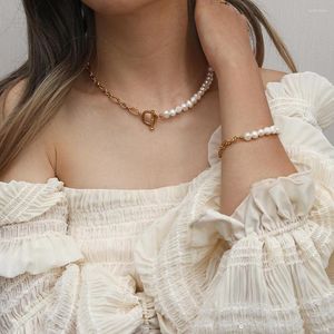 Choker Goth Baroque Pearl OT Buckle Pendant Necklace For Women Vintage Multi Layer Link Chain Punk Aesthetic Jewelry 2022