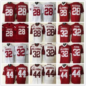 Jerseys de futebol da NCAA 44 Brian Bosworth 28 Adrian Peterson 32 Samaje Perine costurou Jersey Red Branco Branco