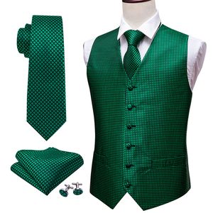 Mens Västar Green Suit Vest Men Paisley Waistcoat Plaid Silk Tie Handkakor Manschettknappar för Wedding Summer Tuxedo MJ2004 Barrywang 221118