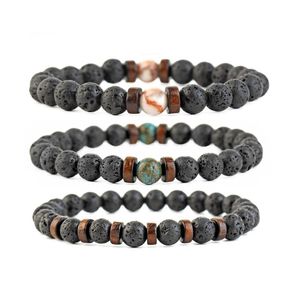 Pärlstav 8mm svart olja diffusor lava rock pärla strand armband trä pärlor armband för kvinnor män mode smycken droppleverans dhwqj