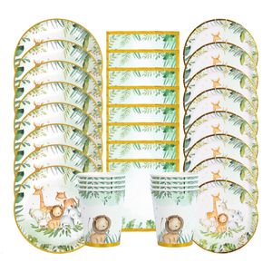 Disposable Dinnerware Jungle Animals Tableware Sets Kids Baby Shower Forest Theme 1st Birthday Party Decor Plate Cup Safari Suppiles 221117