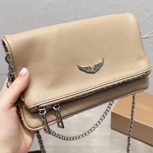 Beliebte Frankreich Damen Tasche Handtasche Flügel Diamant-Bügelnieten Schaffell Leder Messenger Umhängetaschen Handtaschen Zwei Kette ZV Damen Clutch Hasp Taschen