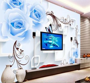 Blue Rose Floral Wallpaper 3D Mural Mural do salonu domowy dekoracje ścienne malarstwo malowanie ścienne europejskie 3d kwiat tapety 6036755