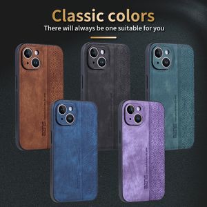 Business PU Leather Soft TPU Shockproof Cases For Iphone 15 14 Pro Max Plus 13 12 11 X XS XR 8 7 Iphone15 Phone14 Classic Cube Luxury Fine Hole Men Phone Cover Back Skin