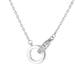 Chains Simple Interlocking Ring Necklace Korean Fashion 999 Sterling Silver Chain Choker Women Ladies Luxury Jewelry Trendy Charm