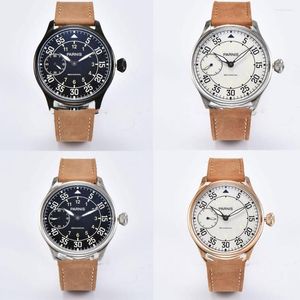 Wristwatches 4 Models Hand Winding Men's Watch 44MM Wristwatch Polished Case 6497 Movement White/Black Dial With Luminous Hands Leather