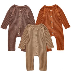 Rompers 03y Baby Romper Knitted Born Girls Boys Jumpsuit Outfit Autumn Solid幼児の子供衣類長い袖221117