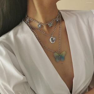 Chains Vintage Multi-layer Butterfly Chain Choker Necklace For Women Creative Silver Color Sun Moon Necklaces Fashion Jewelry