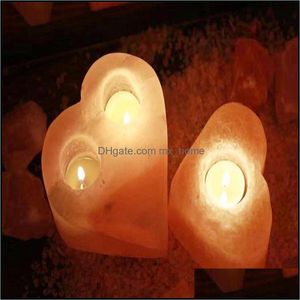 Titulares de vela Titular do vela Himalaia Mineral Salt Crystal Lamp Aromaterapy Candlestick Ornament Night Light Crafts Drop Delivery Dhyru