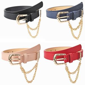 Belts Unisex Fashion Punk Alloy Pin Buckle Belt PU Leather Golden Chain Decoration Simple And Versatile Jeans Trousers Thin Waistband