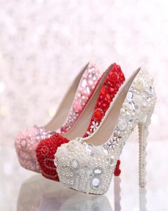 True Love Pearl Wedding Shoes Pink Color Fashion Luxurious Bridal High Heels Wedding Ceremony Rhinestone Pumps Bridesmaid Shoes