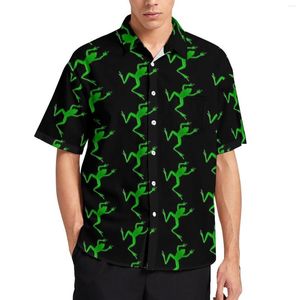 Camisas casuais masculinas estampas de sapo verde Jumping Animal Vacation camisa de férias de manga curta Blouses masculino plus size