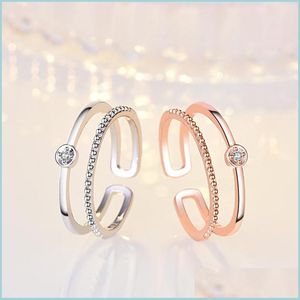 Band Rings 18K Rose Gold Dual Layer Ring Band Finger Open Adjustable Diamond Rings Engagement Fashion Jewelry Gift Drop Delivery Dhm8H