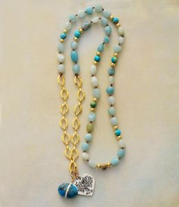 Pendant Necklaces Romantic Heart Tree Necklace Women Exquisite Natural Stones Amazonite Apatite Charm Beaded OL Jewelry Wholesale