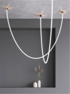 Pendant Lamps Minimalist Line Lamp Stair Chandelier Villa Picks Up High LED Hollow Nordic Designer Model House Exhibition Hall Lightin