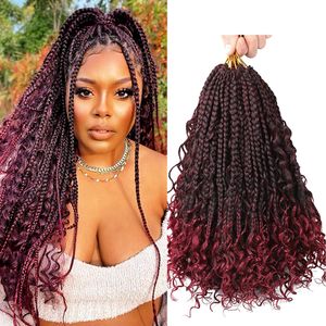 Boho Box Braids Crochet Hair Extensions Goddess Box Braid Crochet Box Braids Curly Ends Pre Looped 3X Box Crochet Braiding Hair