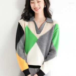 Women's Sweaters Women's Spring And Autumn Cashmere Wool Sweater Woman V-Collar Pullover Fashion Loose Stitching Knitted Bottoming Warm