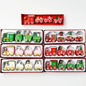 Christmas Decorations Wooden Train Ornament Set Cute Red Green Toy Gifts For Kids Home