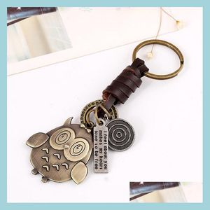 Key Rings Owl Key Ring Retro Letter Tag Keychain Fashion Jewelry Bag Hangs Charm Gift Drop Delivery Dh34X