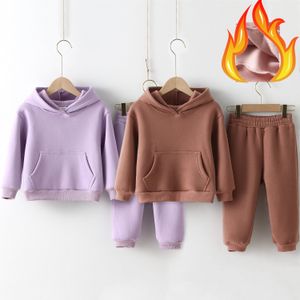 Set di abbigliamento Abbigliamento per bambini Abito per bambini Maglione caldo Ragazza Felpe con cappuccio in pile Pullover Felpa Pantalone Primavera invernale Ragazzo Tuta Abbigliamento sportivo 221117