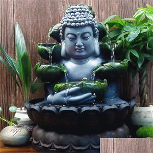 Craft Tools Creative Home Decorations Resin Flowing Water Waterfall Led Fountain Buddha Statue Lucky Feng Shui Ornaments Landscape D Dhc9I