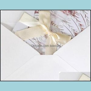 Andra festliga festf￶rs￶rjningar Vit fj￤derstil H￤lsning Party Card Hollow Out Wedding Invitation Cards Kraft Paper Envelope Fash DH6LZ