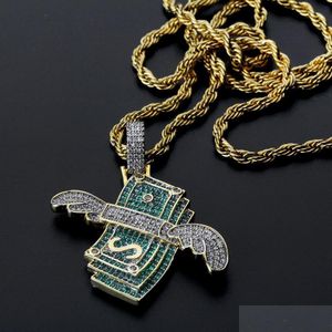 Pendant Necklaces New Iced Out Necklace Flying Cash Solid Pendant Necklaces Mens Personalized Hip Hop Gold Sier Color Charm Chains W Dhxmb