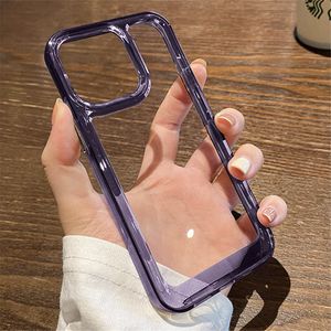 Handyhüllen Lila Transparent Anti-Fall Stoßfest Schutz TPU-Hülle Space Metal Button Hard Sell Klar für iPhone 11 12 13 14 Plus Pro Max XS XR 7 8 Rückseite