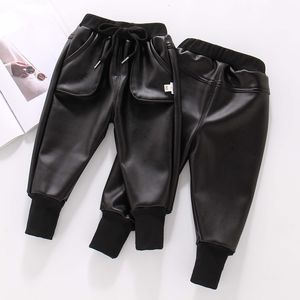 Calça meninos meninos pu de couro faux calça crianças lã de inverno imitação preta para meninos adolescentes quentes 221118