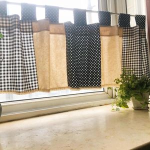 Curtain Japan Style Black White Plaid Cotton Linen Lace Kitchen Short Cupboard/Shelf Dust-proof Decorative Partition