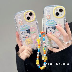 Stylish Women's Phone Case iPhone 11 12 13 14 Pro Max 14plus 13 Promax 11Pro XS XR 7 8 Plus Creative Doodle Bear Tong Ming Airbag Bransoletka wislarza ochronna