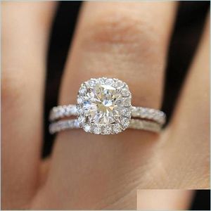 Solitaire Ring Crystal Diamond Ring F￶rlovningsringar f￶r kvinnor ￤lskar brud br￶llopsmodes smycken g￥va sl￤pp leverans dhohj